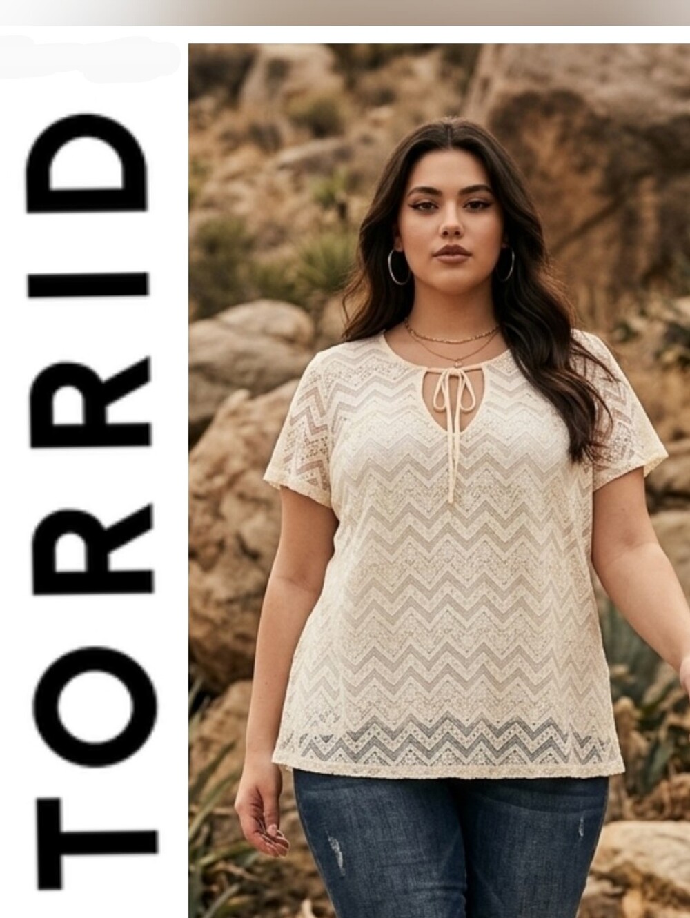 Torrid Creme Chevron Lace Blouse